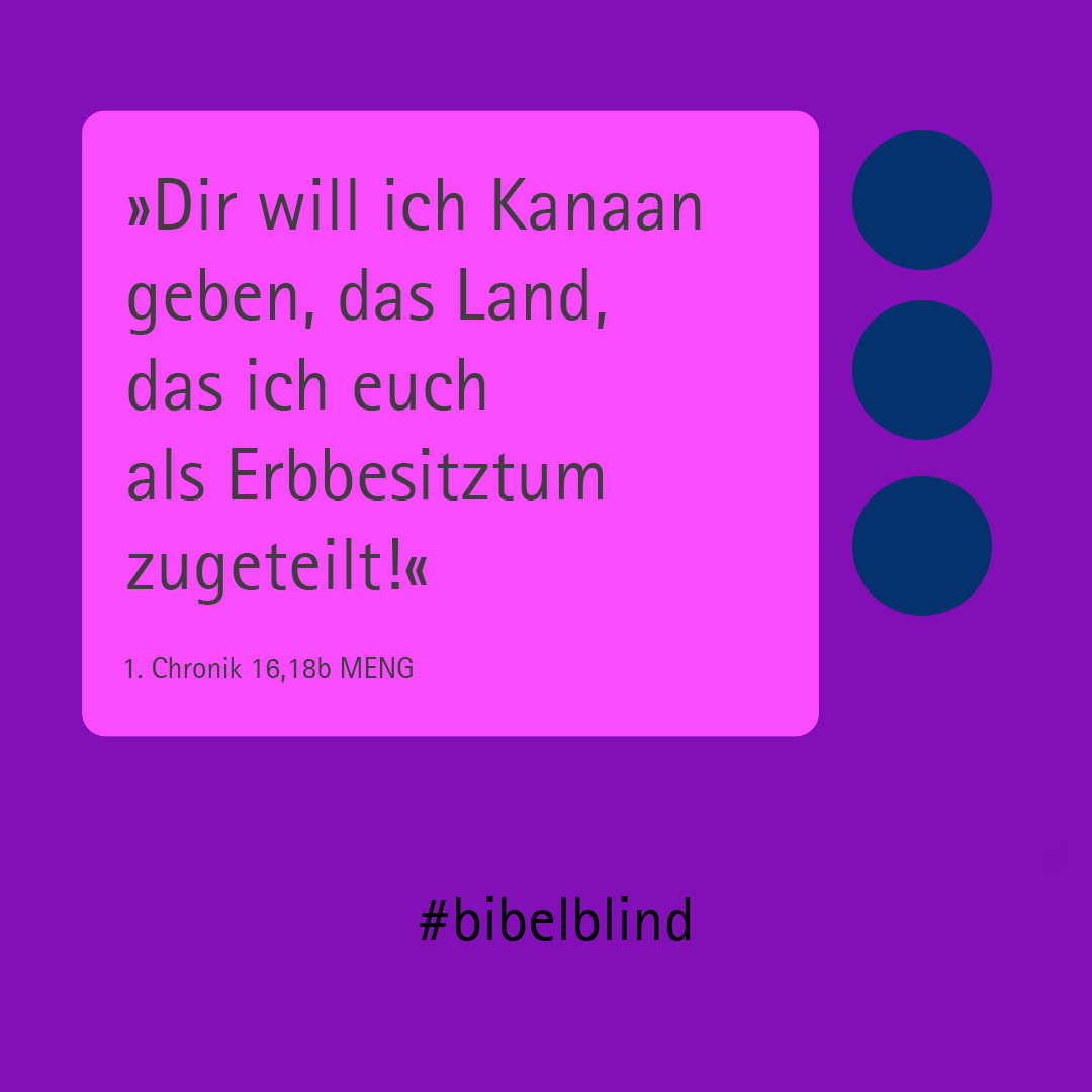 #bibelblind-Meme zu 1. Chronik 16,18b: »Dir will ich Kanaan geben, das Land, das ich euch als Erbbesitztum zugeteilt!«