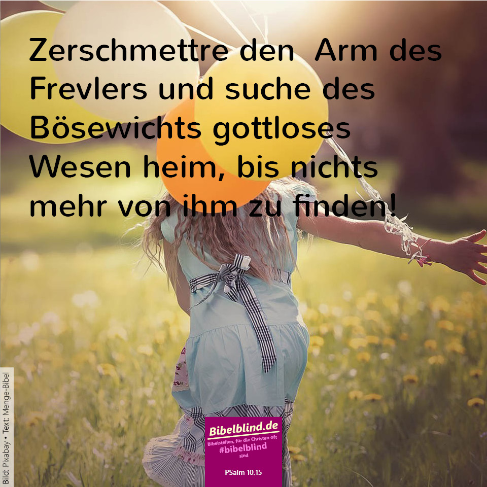 #bibelblind-Meme zu Psalm 10,15: Zerschmettre den Arm des Frevlers und suche des Bösewichts gottloses Wesen heim, bis nichts mehr von ihm zu finden!