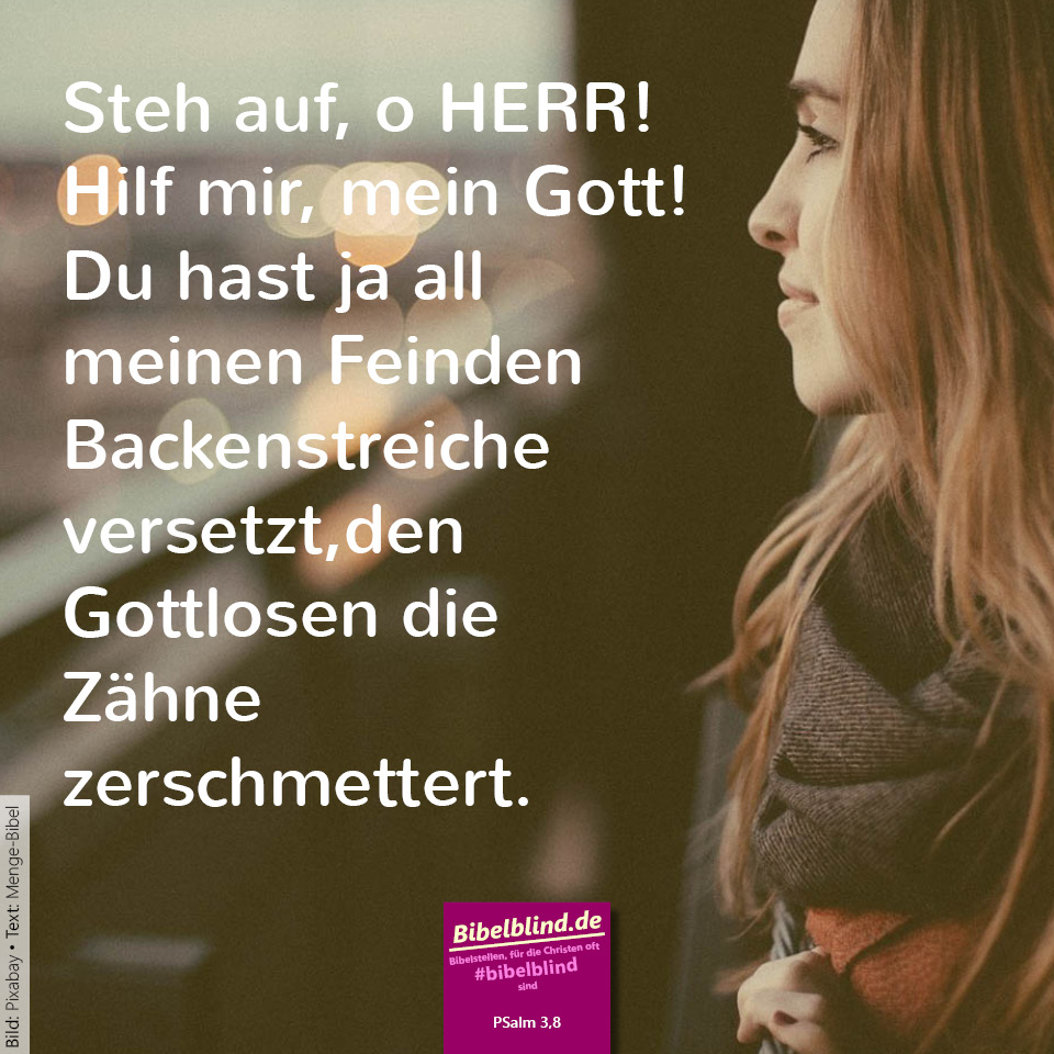 #bibelblind-Meme zu Psalm 3,8: Steh auf, o HERR! Hilf mir, mein Gott! Du hast ja all meinen Feinden Backenstreiche versetzt, den Gottlosen die Zähne zerschmettert.