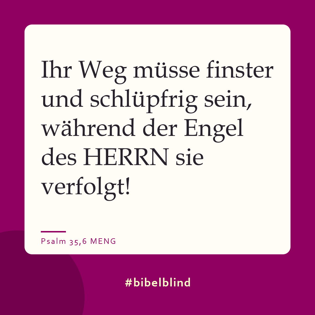 #bibelblind-Meme zu Psalm 35,6: Ihr Weg müsse finster und schlüpfrig sein, während der Engel des HERRN sie verfolgt!