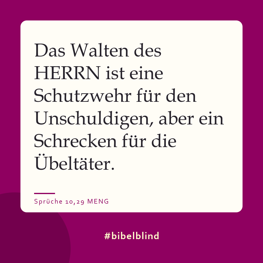 #bibelblind-Meme zu Sprüche 10,29: Das Walten des HERRN ist eine Schutzwehr für den Unschuldigen, aber ein Schrecken für die Übeltäter.