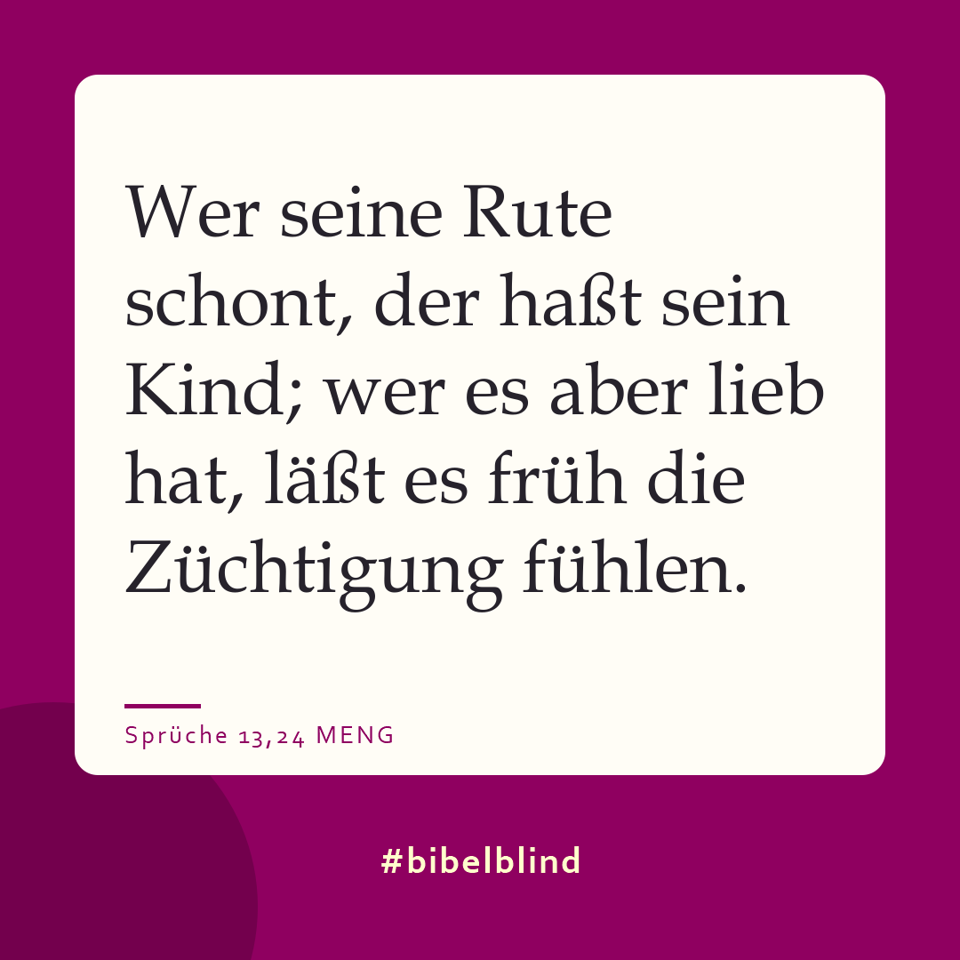#bibelblind-Meme zu Sprüche 13,24: Wer seine Rute schont, der haßt sein Kind; wer es aber lieb hat, läßt es früh die Züchtigung fühlen.