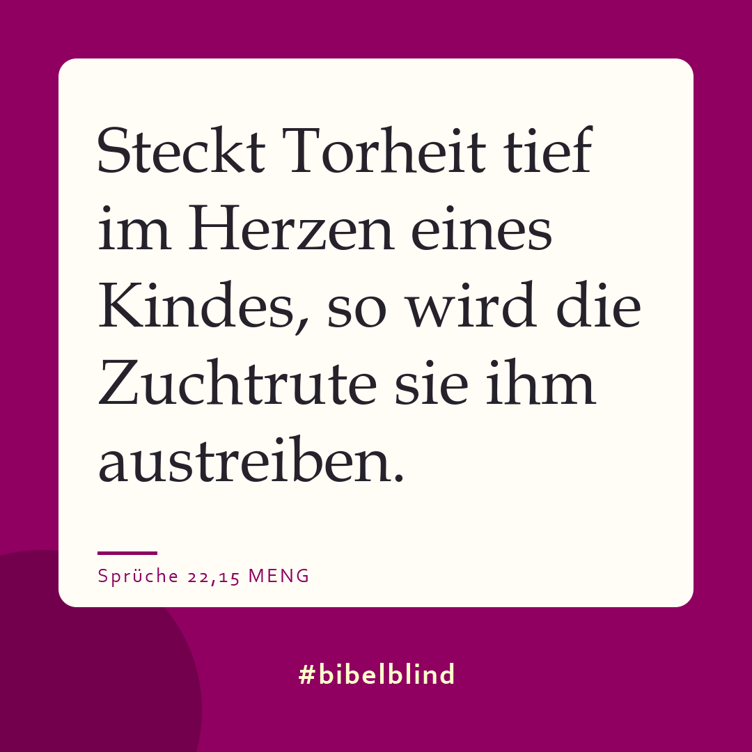 #bibelblind-Meme zu Sprüche 22,15: Steckt Torheit tief im Herzen eines Kindes, so wird die Zuchtrute sie ihm austreiben.